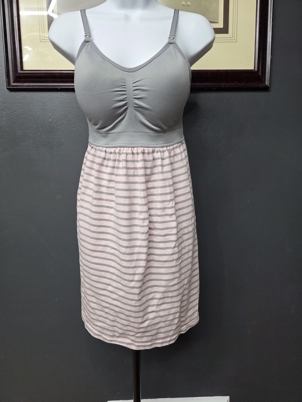 Motherhood Gray & Pink Striped Nursing Slip Dress